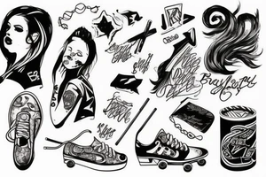 skater girl ride with cigaret and beer tattoo idea