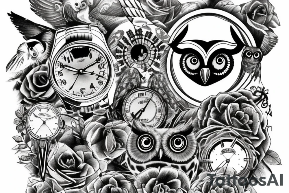 owl on the watches tattoo idea