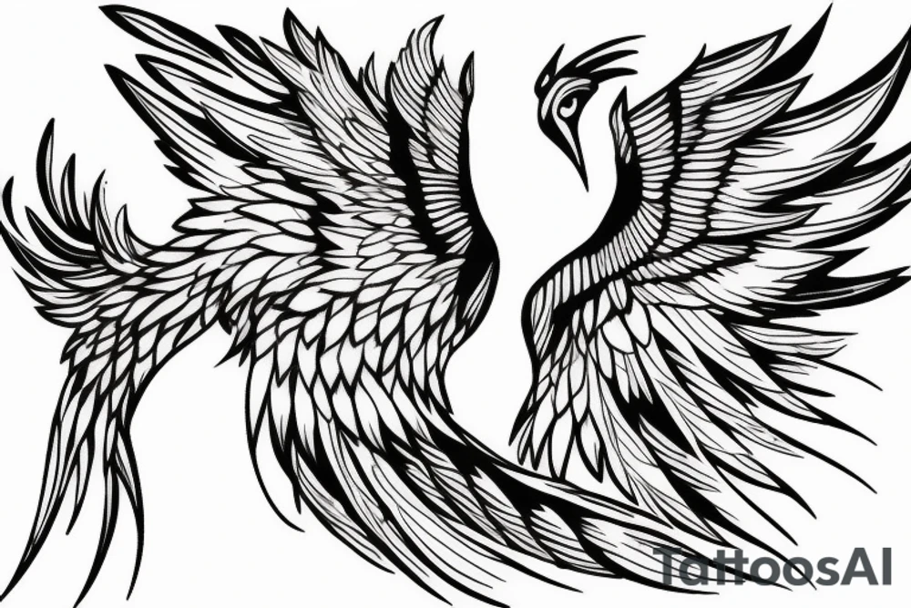 Image of a phoenix bird with wings spread tattoo idea