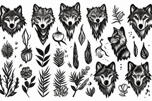 wolf and plants. pen dripping blood tattoo idea