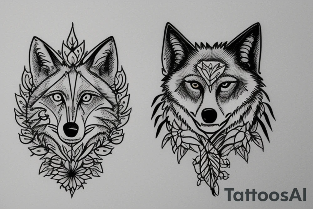 wolf and plants. pen dripping blood tattoo idea
