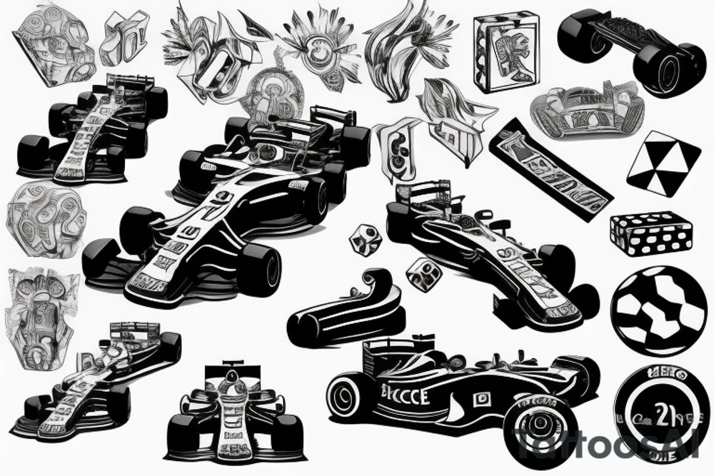 Dice with formula one car tattoo idea