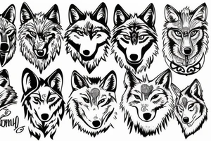 Wolf family of 5 together tattoo idea