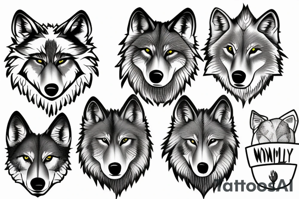 Wolf family of 5 together tattoo idea