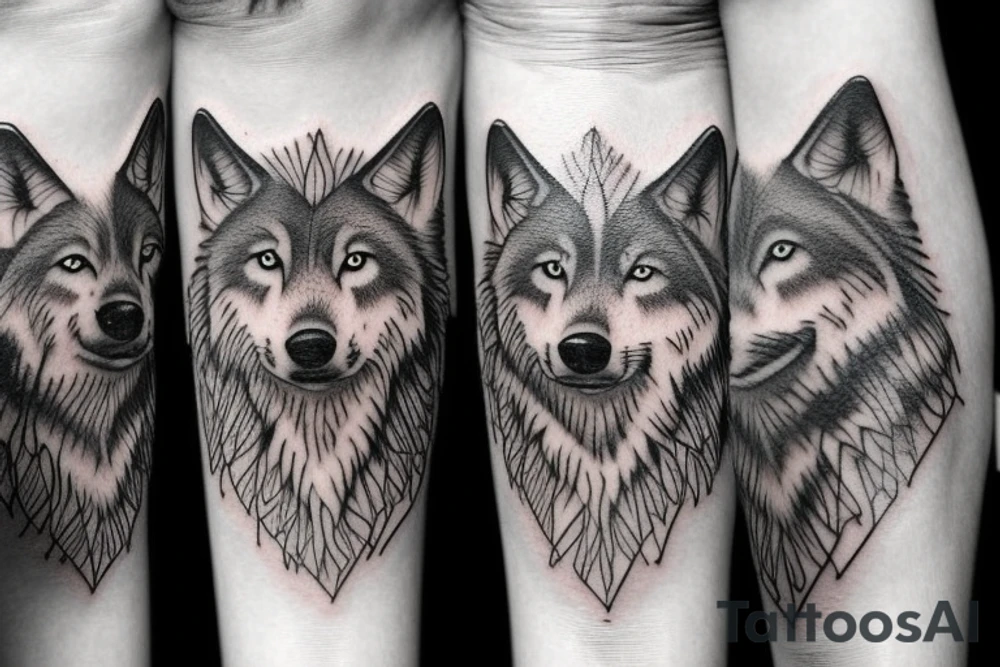 Wolf family of 5 together tattoo idea
