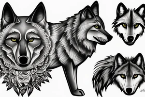 Wolf family of 5 together tattoo idea