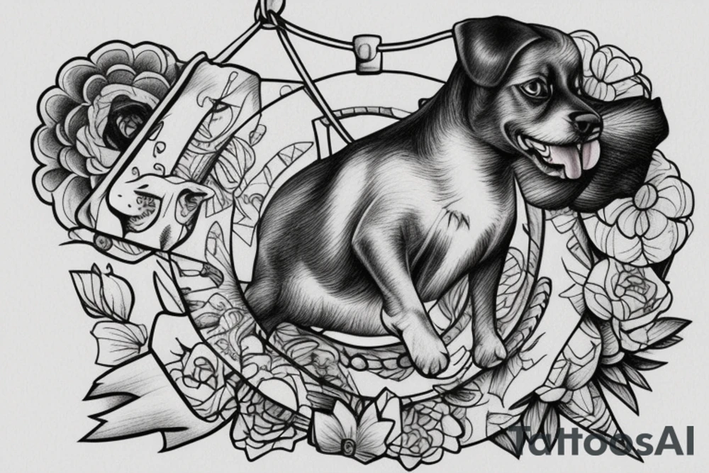 Dog using a hang board. tattoo idea