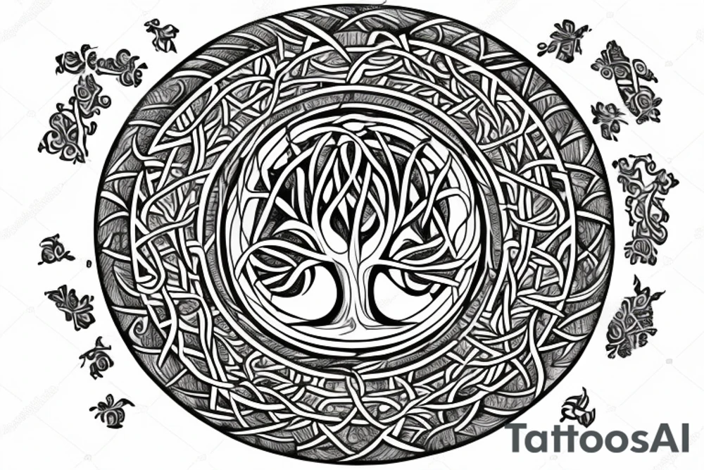 Tree of life with architectural components tattoo idea