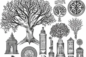 Tree of life with architectural components tattoo idea