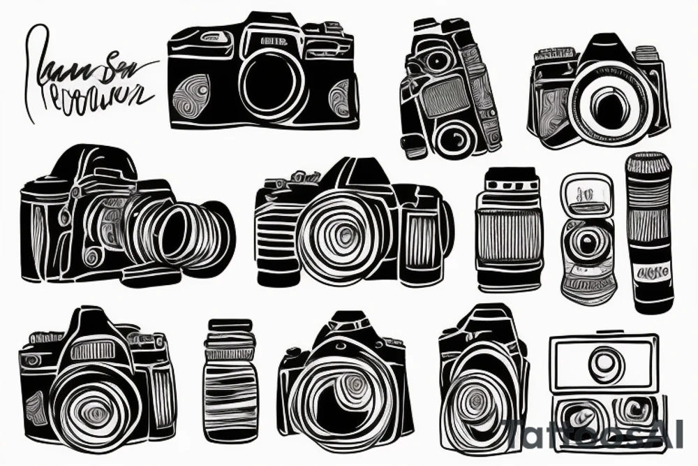 Camera mountains river sunset tattoo idea