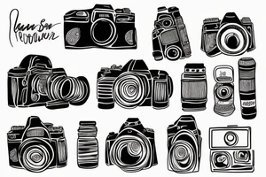 Camera mountains river sunset tattoo idea
