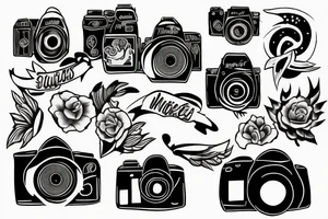 Camera mountains river sunset tattoo idea