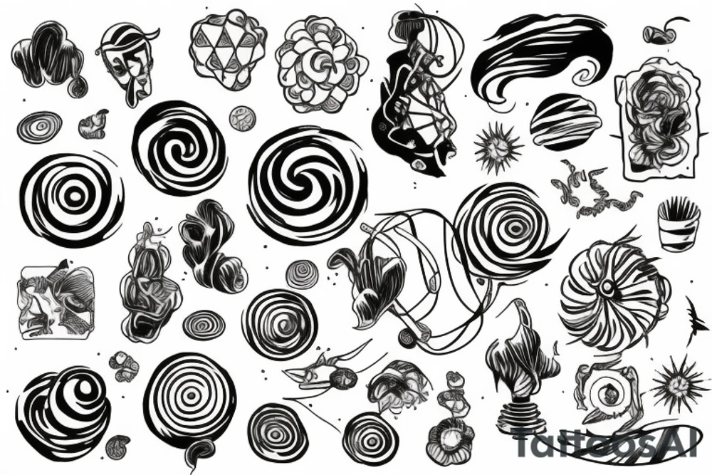 Atomic whirl combined with plants tattoo idea