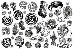 Atomic whirl combined with plants tattoo idea