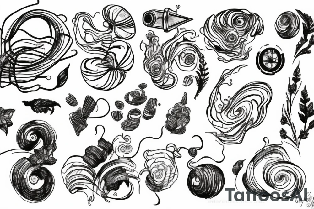Atomic whirl combined with plants tattoo idea