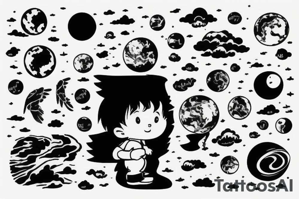 Little boy looking at earth skyline wonder tattoo idea