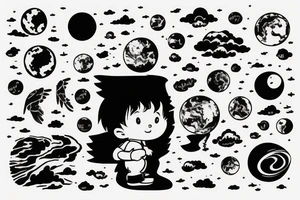 Little boy looking at earth skyline wonder tattoo idea