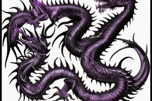 Realistic majestic black and purple dragon tattoo idea