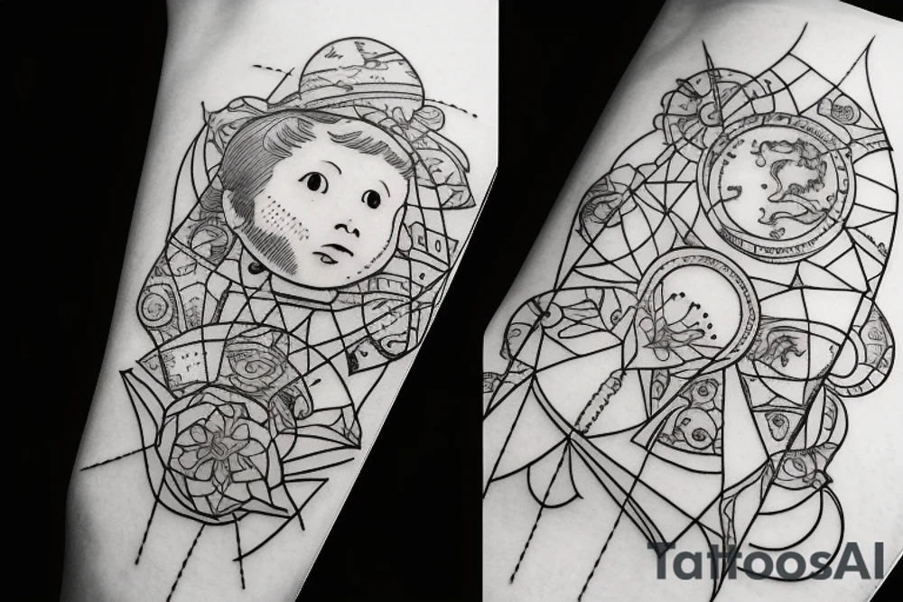 Little boy looking at earth tattoo idea