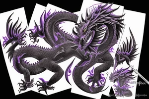 Realistic majestic black and purple dragon tattoo idea