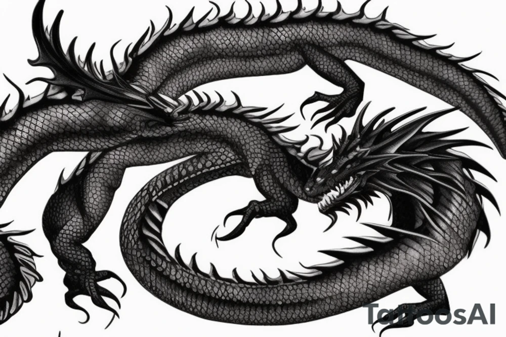 Realistic majestic black and purple dragon tattoo idea