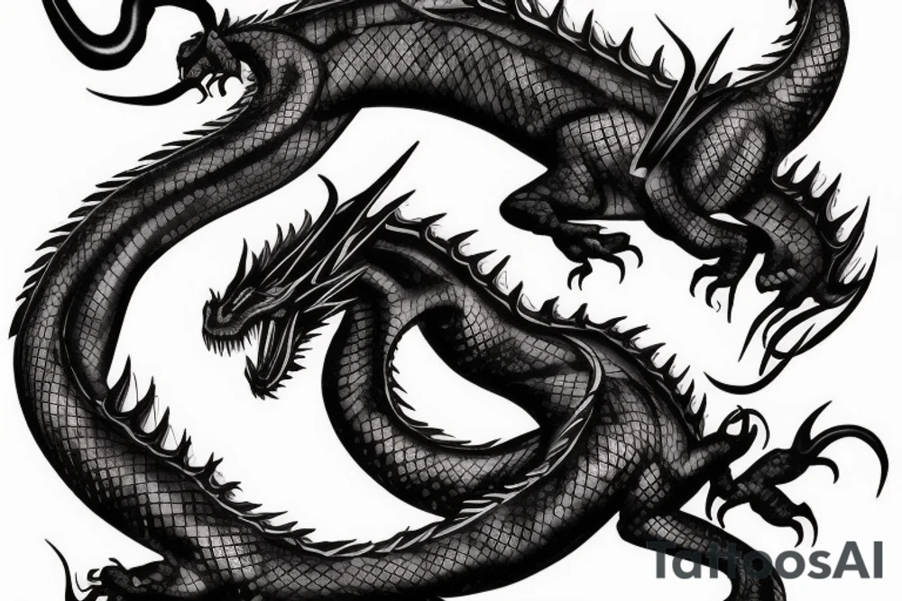 Realistic majestic black and purple dragon tattoo idea