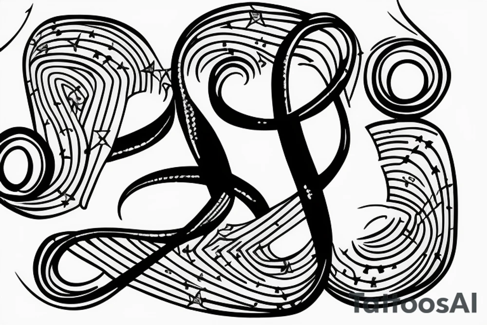 Simple infinity symbol made of music nodes stars and books tattoo idea