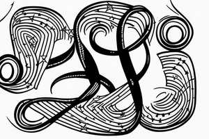 Simple infinity symbol made of music nodes stars and books tattoo idea