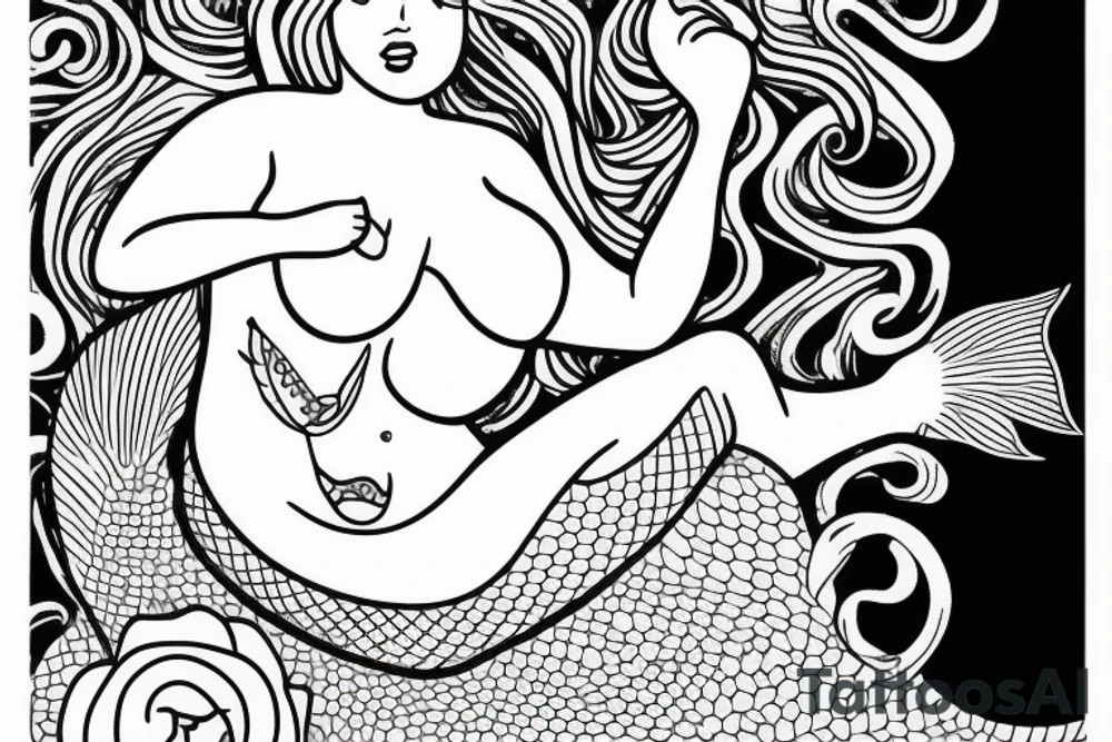 A plus size mermaid with a banner with the text: don't forget me tattoo idea