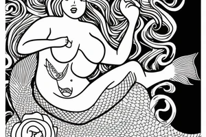 A plus size mermaid with a banner with the text: don't forget me tattoo idea
