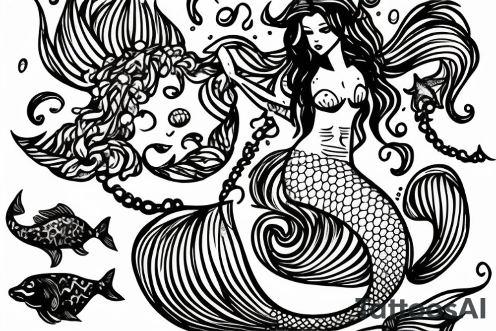 A mermaid with a banner with the text: don't forget me tattoo idea