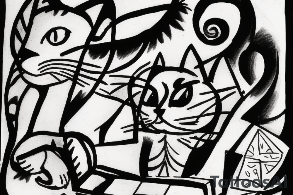 a cat working on a computer tattoo idea