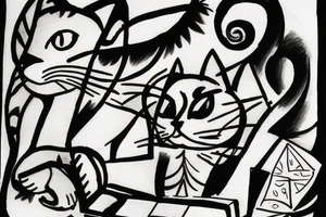 a cat working on a computer tattoo idea