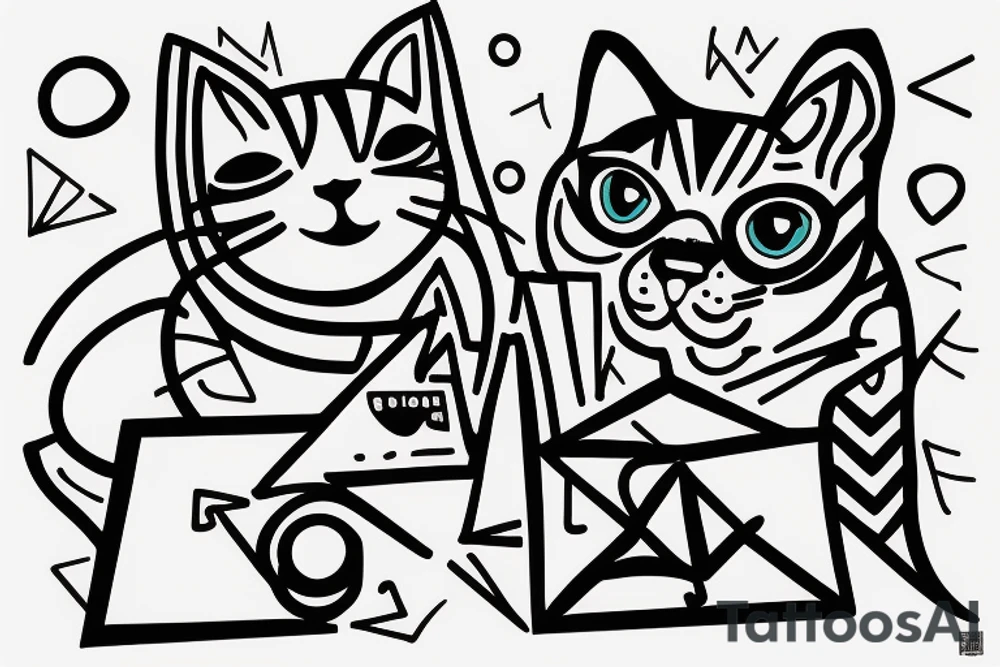 a cat working on a computer tattoo idea