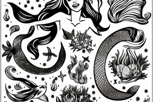 Mermaid with text banner tattoo idea