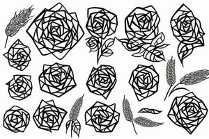 geometric rose with snake and wheat tattoo idea