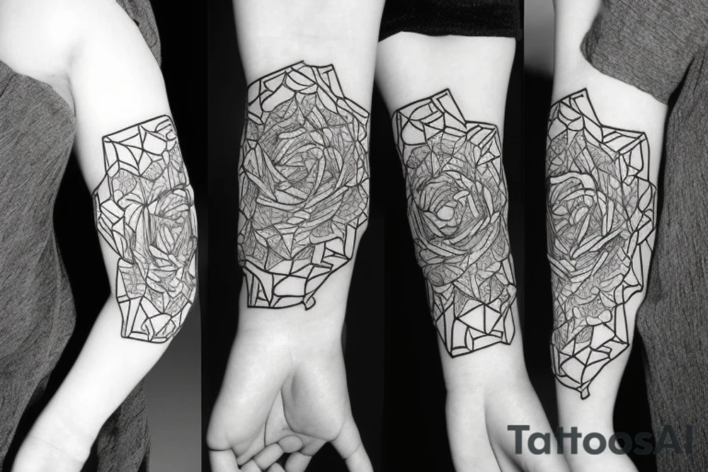 geometric rose with snake and wheat tattoo idea