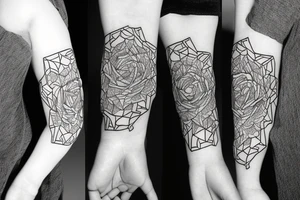 geometric rose with snake and wheat tattoo idea