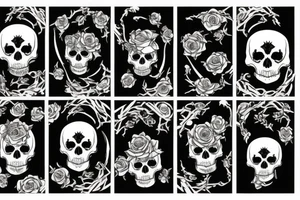 Roses and thorns and skulls in space tattoo idea