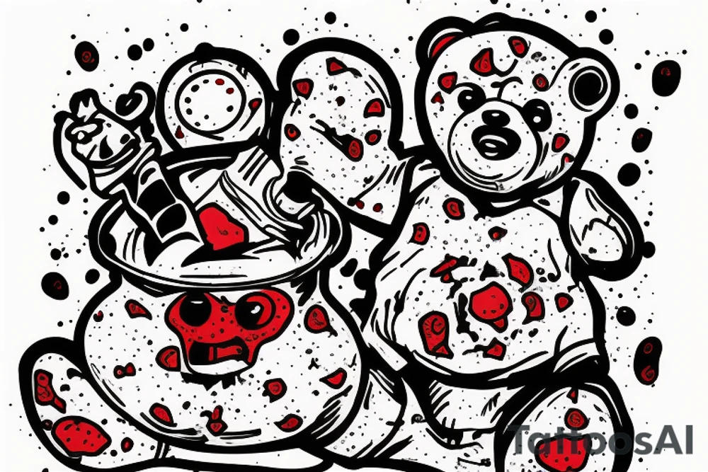 Teddybear Inside a bottel, scary, blood tattoo idea