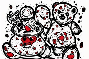 Teddybear Inside a bottel, scary, blood tattoo idea