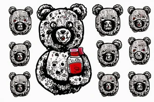 Teddybear Inside a bottel, scary, blood tattoo idea