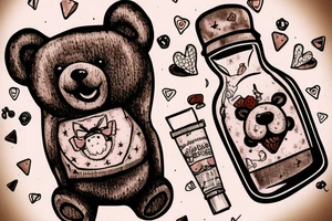 Teddybear Inside a bottel, scary, blood tattoo idea