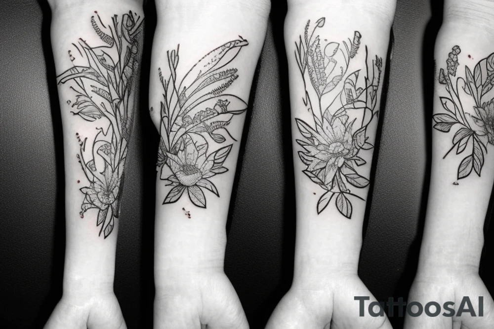 Fish and flowers cute tattoo idea