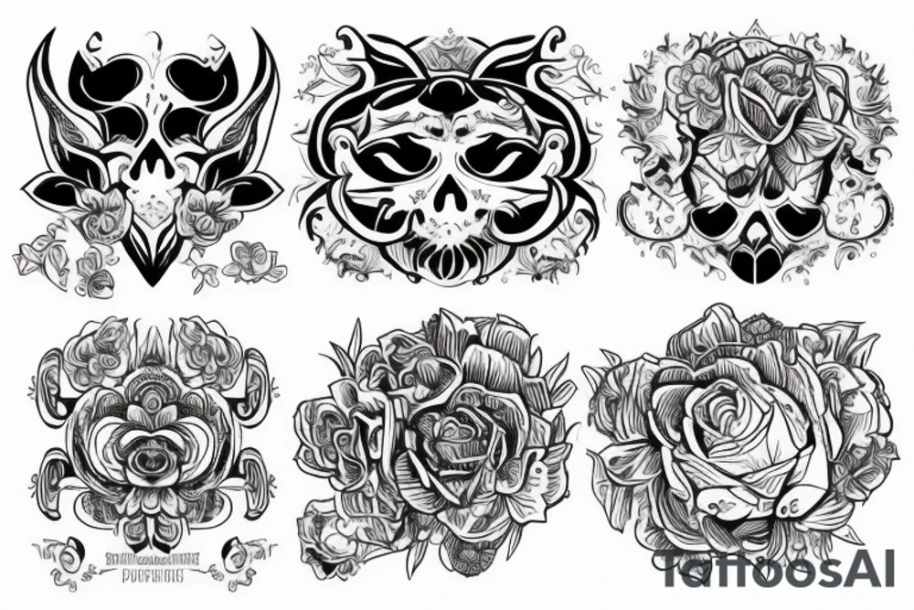 Японский красный цветок с мотыльками tattoo idea