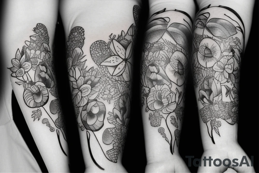 Fish and flowers cute tattoo idea