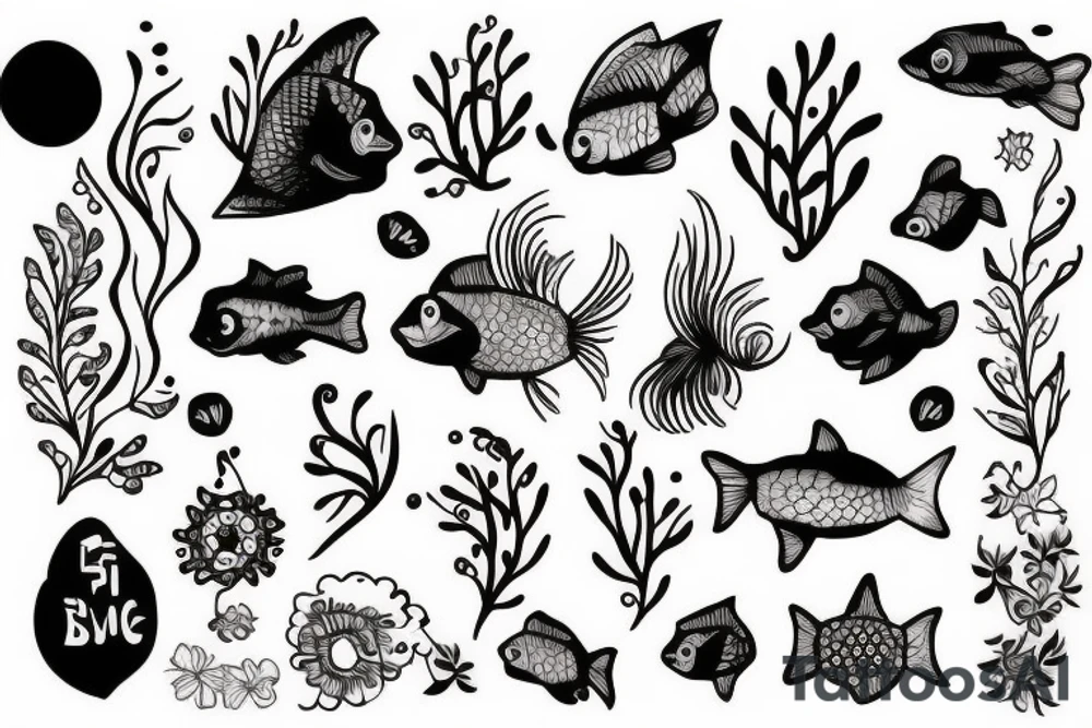 Fish and flowers cute tattoo idea