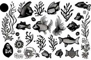 Fish and flowers cute tattoo idea