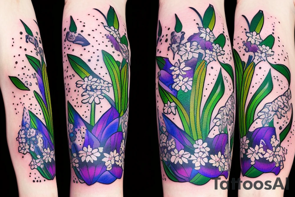 Mount Si with Lilly of the valley flowers and aster flowerd tattoo idea