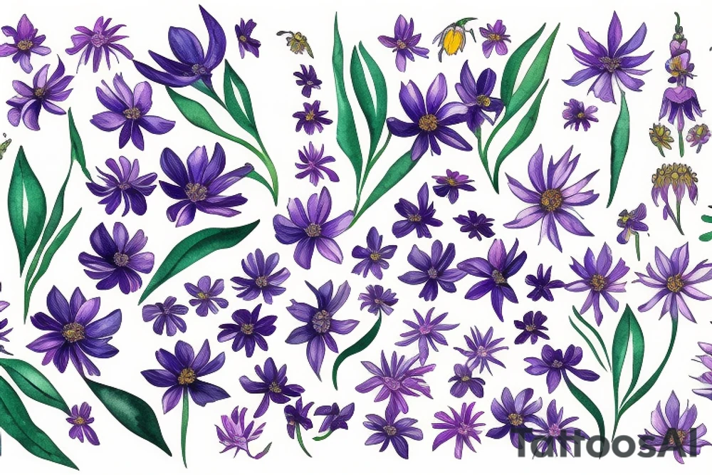 Cosmos, Lilly of the valley, and aster flowers tattoo idea